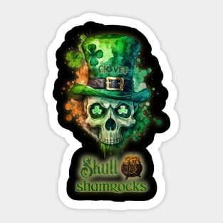 St. Patrick's Day Skull and Shamrocks Design Sticker